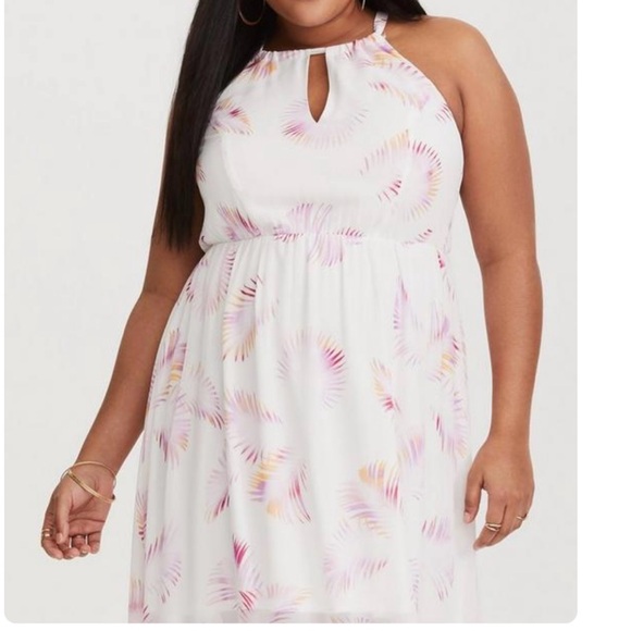 Torrid White Pink Palm Leaf Chiffon Sleeveless Keyhole Cutout Maxi Dress 2X - Picture 2 of 10